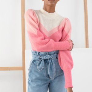 & Other Stories Chevron Color Block Puff Sleeve Sweater